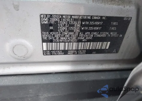 2020 Toyota Rav4 Le z USA, uszkodzony, nr VIN 2T3G1RFV3LW116313